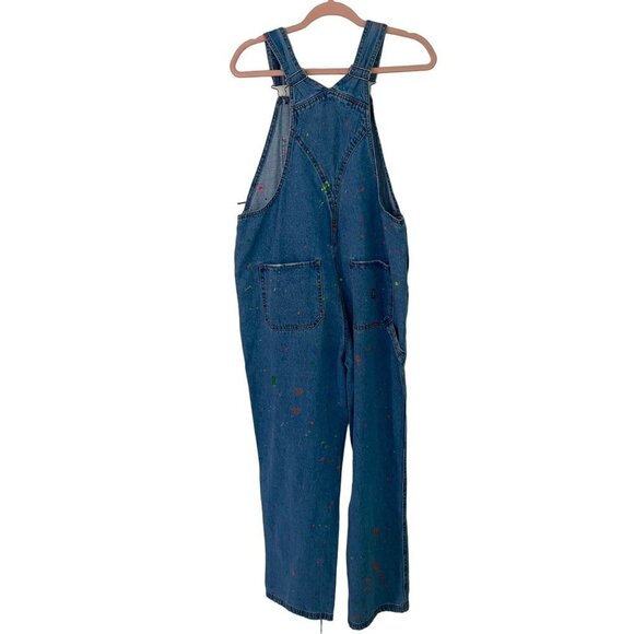 Union Bay Vintage Womens Overalls Size Large Blue Denim Upcycled Paint Splatter - Picture 2 of 12
